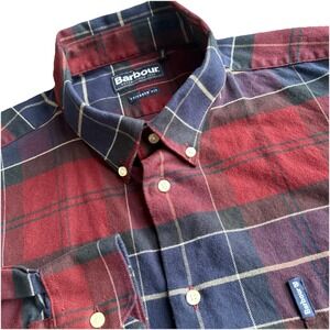 Barbour Lustleigh Shirt Mens XXL Tailored Fit Burgundy Navy Tartan Button Down